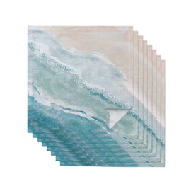 Summer Beach Cloth Napkins Set of 8 Reusable Dinner Napkins, Ocean Nautical Coastal Seaside Auqa Beige Cocktail Napkin Washable Table Napkins for Wedding/Holiday Party/Baby Shower 20"x20"