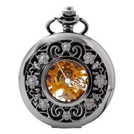 BOSHIYA Vintage Men's Mechanical Pocket Watch Rose Pocket Watch, Hollowed Out dial, Roman Numerals, Father's Day Gift