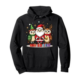Cute Christmas Owl in Santa Elf and Reindeer Costumes Pullover Hoodie