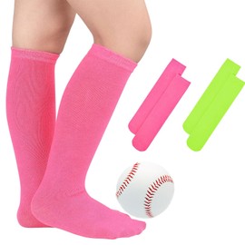 Century Star Kids Toddler Youth Cotton Soccer Socks Knee High Soft Tube Socks Long Sport Stockings for Boys Girls, Neon Green & Neon Pink, 6-9 Years
