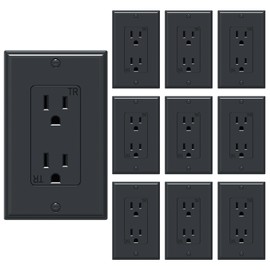 WEBANG Decorator Electrical Wall Outlet Dark Grey, Tamper-Resistant Duplex Receptacle, Residential Grade, 3-Wire, Self-Grounding, 2-Pole, 15A 125V, ETL Listed, 10 Wall Plates Included