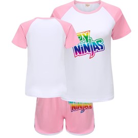 Forlcool Ninjas Merch Pjs Girls Pyjamas Tshirt+Shorts 2pcs Clothing Set Kids Girl Sleepwear Comfortable Outfits (Pink,8-9 Years)