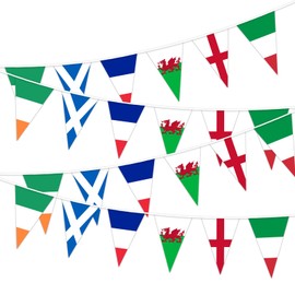 Six Countries Nations Flags Bunting for Rugby Party Decoration, 24 Flags - 10 meter/32 ft Long, Fabric Bunting of England, Scotland, Wales, Ireland, France, Italy for Bar Club Decoration