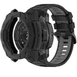 QHBAMD Compatible with Garmin Instinct 3 AMOLED 45mm/50mm Watch Bands - Sleek Silicone Strap with Protective Case, Waterproof and Adjustable for Men Women (Black,50MM)