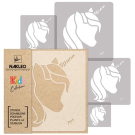 NAKLEO Stencils Painting for Children, Set of 5, 9 x 9 to 34 x 34 cm, Unicorn, Fairytale Magic, Reusable Plastic Children's Room Painting Template, Room Decoration, Crafts, DIY Wall Furniture Paper