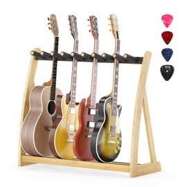 Adjustable Multi Guitar Stand Rack - Bamboo Guitar Case Stands Floor 1-9 Guitar Holder for Multiple Guitars Acoustic Electric Guitar & Bass Guitar Bag Padded Guitar Display for Band Home Stage Studio