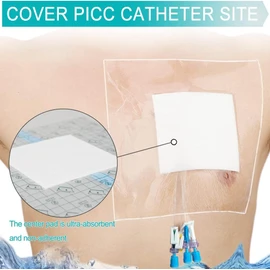 12"x12" Waterproof Dialysis Port Shower Covers Protector for Chest with No Glue On The Center, PICC Line Chest Port Shield Island Bandage Dressing Accessories, Pack of 14
