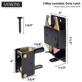 SANKINS 2 Way Heavy Duty Lockable Gate Latch, Black Anti-Sag Farm Gate Latch, Two-Way Livestock Gate Latch Hardware for Farms, Metal Gates, Ranches, Pet Cages, Fences, Stables, 2 pcs