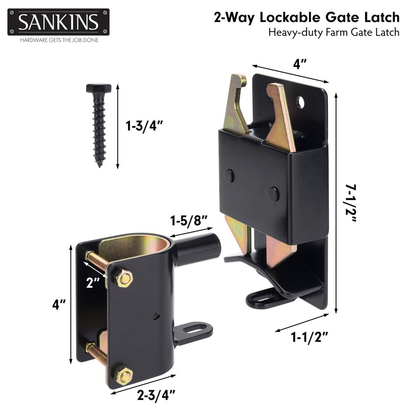 SANKINS 2 Way Heavy Duty Lockable Gate Latch, Black Anti-Sag
