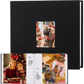 Photo Album 10x8 100 Photos with Writing Space, 10x8 Photo Album Linen Cover with Front Window, 10x8 Picture Album, 100 Photos 10x8 Photo Album Book for Wedding Family Baby Pictures (Black)
