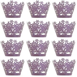 24Pcs Cupcake Wrappers Christmas Party Hollow Snowflake Laser Cut Paper Liners for Wedding Party Birthday Decoration(Purple)
