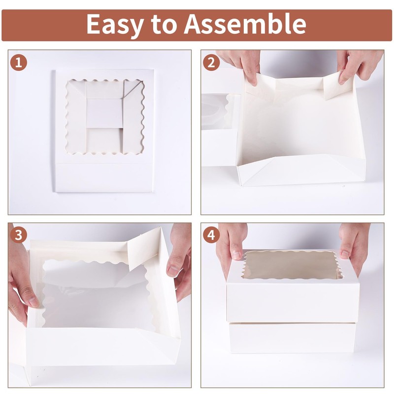 PFAMKEER 24 pcs12x12x3 Inch Bakery Boxes with Window, White 12