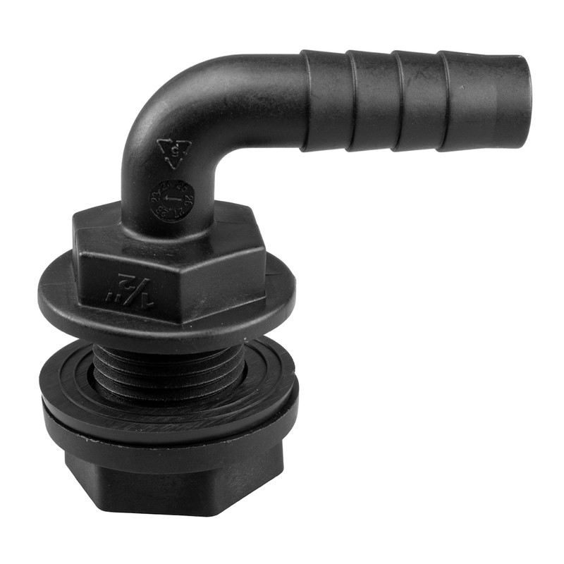 Water butt/rain barrel/water storage tank overflow hosetail elbow with nut