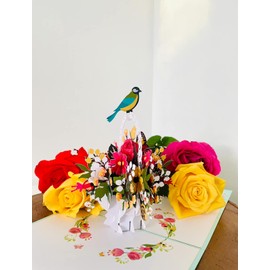 Flower Basket Bird Pop Up 3D Card.Delightful surprise greeting card for Her, Mother, Daughter, Wife, Granddaughter, Sister, Grandma, Girlfriend.Perfect for Mother’s Day, Birthday’s,Thank you15cmx15cm