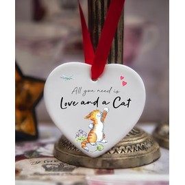 Image Industry Love and a Cat Ginger & White Ceramic Heart - Cat gift - Gift for Cat Lover - Cat Memorial Gift