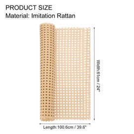 sourcing map Plastic Rattan Cane Webbing Roll,24 Inch x 3.3 FT Hand Woven Faux Woven Open Mesh Wicker Cane Webbing Rattan Sheets for Chair Caning Repair Supplies,Basket Weaving