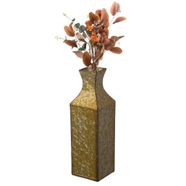 16 inch Antique Style Metal Bottle Shape Gold Floor Vase for Entryway, Living Room, Dining Room, Home Decor, Centerpiece, Ornamental, Vintage-Inspired, Elegant Tall Statement Piece, Small