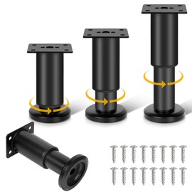 XUUHOOG 4-Piece Black Metal Cylinder Bed Leg, 3.15-4.72 Inch, Adjustable Height (3.15-12.2 Inch), Heavy Duty, Multi-Purpose for Beds, Cabinets, Tables, etc.
