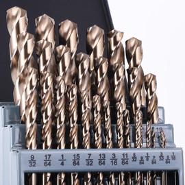 Maywoqi Cobalt Drill Bit Set, 29Pcs (1/16" - 1/2") M35 Fully Grounded 5% Cobalt Bits for Hardened Metals, Stainless Steel, Cast Iron and Wooden Plastics, with Metal Index Storage Box