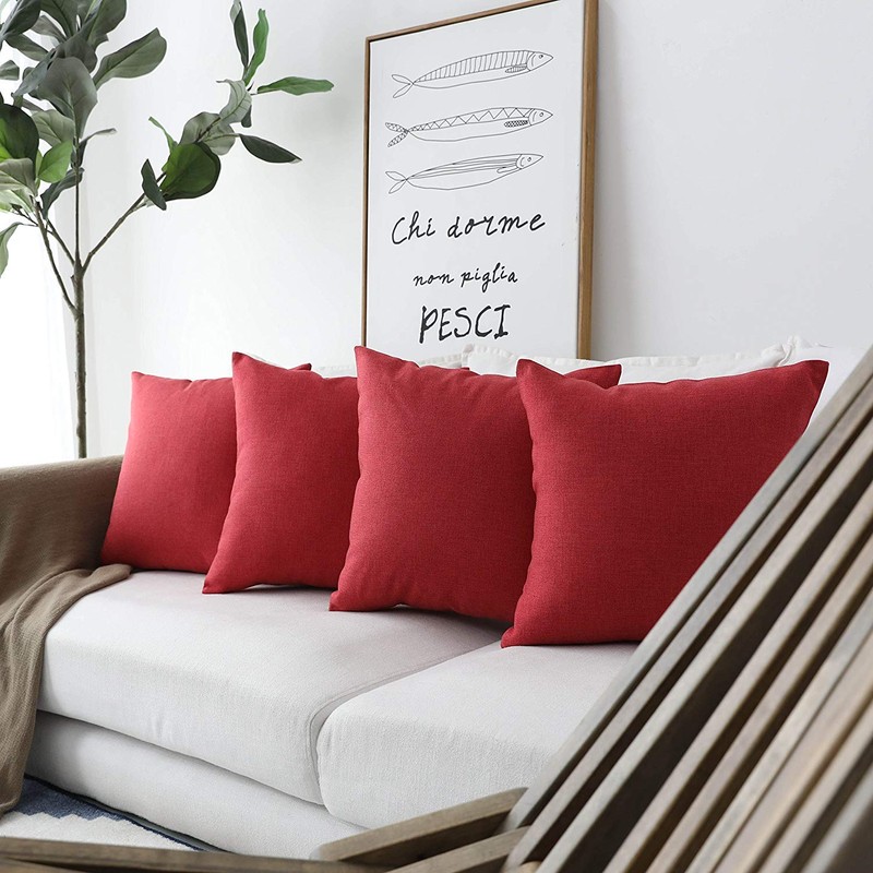 Khooti Jute Cushion Cover, 24x24 (Red) (Pack of 1)