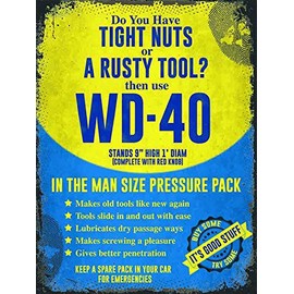 Small (150 x 200mm) Metal Sign - WD40 - Tight nuts, rusty tool