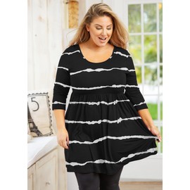 AusLook Plus Size Tunic Tops To 3/4 Sleeve White Stripe 1X Crewneck Clothes Clothing Flowy Blouse Dress Babydoll Summer Fall Winter Maternity Shirts