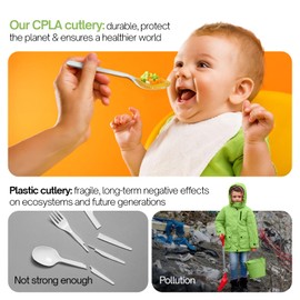 Compostable Forks [100 Count, 7In] - Compostable Utensils for Party, BBQ, Daily Use - Recyclable Biodegradable Utensils – No Plastic Forks – Sustainable Eco Friendly Disposable Cutlery