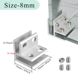 Glass Clamp 90 Degrees Adjustable Glass Shelf Bracket , JruiZhp 4Pcs Glass Clamps, Silvery Glass Connector, for Glass Shelf Brackets Bathroom Clip Holder Support (8mm)