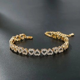 Elegant Heart-Shaped Synthetic Zirconia Tennis Bracelet for Women, Adjustable Copper Chain with Lobster Clasp, Luxurious GiftColor: Gold, Length: 2inch