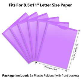 Briartw Heavy Duty Plastic Pocket Folder with Prongs for Letter Size Paper - 6 Pack Light Purple File Folder with Clear Front Pocket - 2 Pockets and 3 Prongs,As Well As 2 Card Slots - Pocket Folders