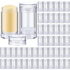 Teenyyou 50 Pcs Empty Deodorant Containers Twist Filling Stick Plastic Deodorant Container Refillable Bottles Bottom filling Round Lip Balm Tubes Cylinder for DIY Lip Balm(75 ml,Clear)