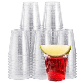 MATANA 60 Plastic Shot Glasses with Silver Glitter, 3 cl - Plastic Shot Glasses, Shot Cups, Shot Cups, Plastic Cups - Party Accessories - Stable and Reusable