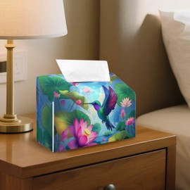Doojoayie Hummingbird Tissue Box Cover Waterproof Leather Facial Tissue Holder Flower Facial Paper Box Napkin Dispenser Organizer for Home Living Room, Bathroom, Kitchen