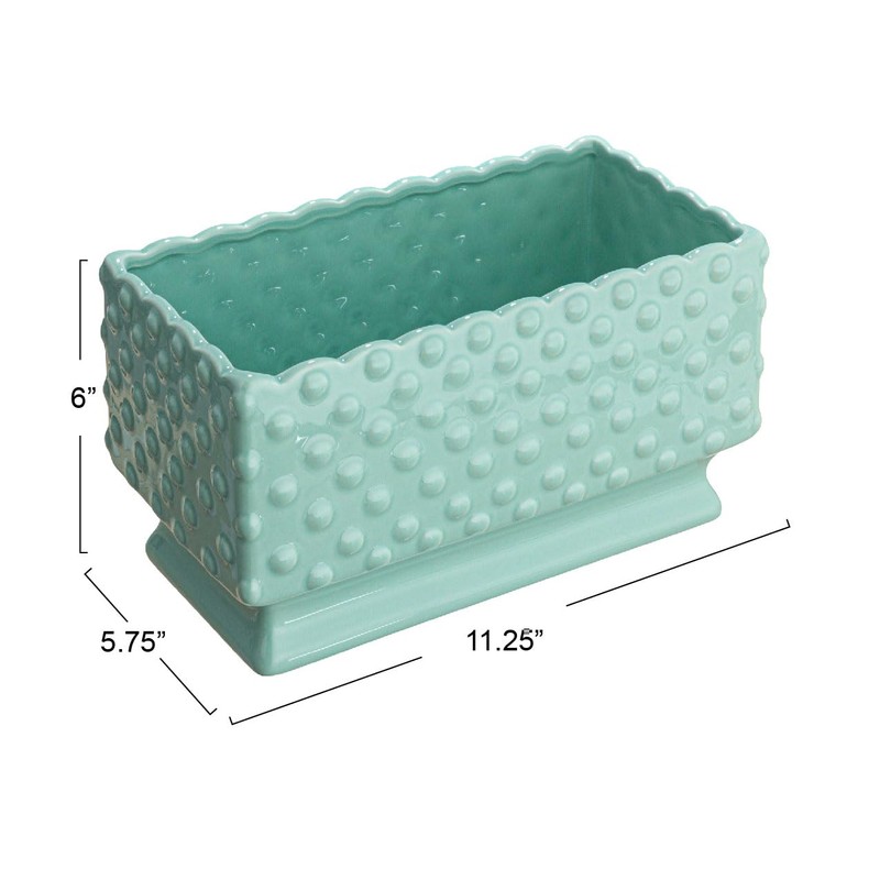 Creative Co-op Ceramic Hobnail Planter with Scalloped Edge and Polka
