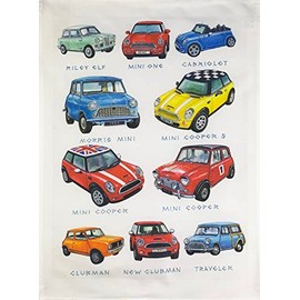 Half a Donkey Hand Drawn Minis Car Collection Large Cotton Tea Towel