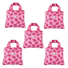 Envirosax Reusable Grocery Bags- Set of 5 Piggy in the Middle, Foldable Quality Shopping Tote Bag, Eco-Friendly Polyester, Waterproof & Machine Washable. For Travel, Shopping, Toys, Gender Reveal