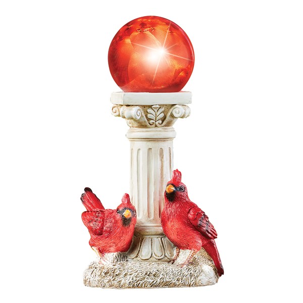 Collections Etc Solar Powered Hand-Painted Cardinals Orb Light