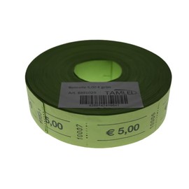 Receipt Roll 5.00 € Green 1000 Perforated Tears, Consecutively Numbered, Gastronomic Brand, Festival Food Stamps Drinks Brand, Catering Mark, Event Corporate Event, Volksfest Association Value Stamp