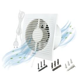 H&C VENT Diameter 150 mm Bathroom Fan with Plug with Switch -1.5 m │ Bathroom Fan IPX4 20 W 200 m³/h 40 dB │ Extractor Fan for Bathroom Kitchen Garage Greenhouse Grow Tent Toilet Fan │ Fan Wall