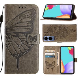 Covthch Compatible with Cricket Icon 6 Case AT&T Verge Case Cricket Icon 6 Wallet Case AT&T Verge SL219A Case [Butterfly Magnetic Leather Wallet Flip Case with Credit Card Holder Kickstand] -Gray