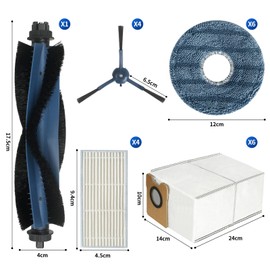 22 Piece Accessory Set for Eufy Omni C20 with 6 Wipes + 6 Bags + 4 Filters + 4 Side Brushes + 1 Main Brush + 1 Small Cleaning Brush Replacement Part Set for Eufy Omni C20