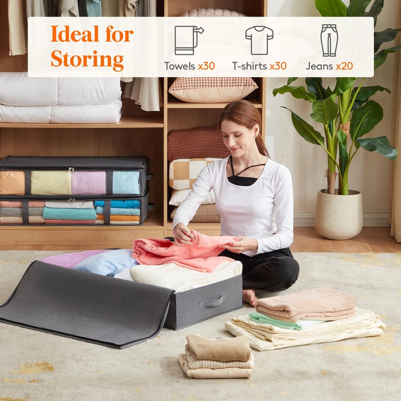 Lifewit 65L Under Bed Storage Containers 3 Pack, Foldable Clothing