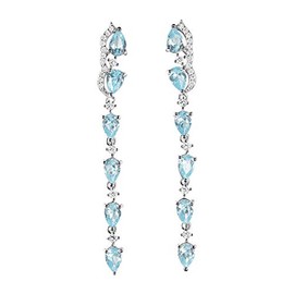 Franki Baker Long Blue Topaz & Diamond CZ Sterling Silver Drop Earrings. Length: 6cm