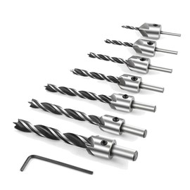 CHENGBAO Juego de Brocas de Avellanado,Broca de Avellanado de Chaflán,7 piezas Broca de Avellanado para Madera Acero de Alta Velocidad,Con 1 Llave Hexagonal (plateado)