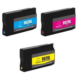 WOC Remanufactured Ink Cartridge Replacement for HP 952 / 952XL (Jumbo: 129% Higher Yield) (3-Pack: Cyan + Magenta + Yellow)