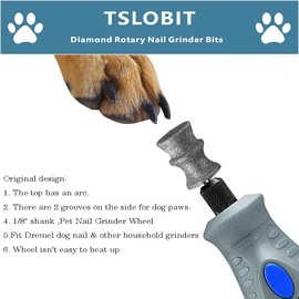 TSLOBIT Diamond Dog Nail Grinder Attachment,1/8'' Pet Nail Grinder Wheel for Dremel Dog Nail Grinder, Diamond Rotory Bit for Dogs&Pets Nail Care,2-Pack（Large V+B