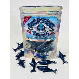 Predator Pearls - 10 x Shark Shaped Bath Pearls. Cherry Oil Infused. Bath Oil Pearls, Bath Beads, Shark Themed Gifts, Cherry Bath Products, 90s Themed Gifts.10 Baths per Bag, resealable Packaging