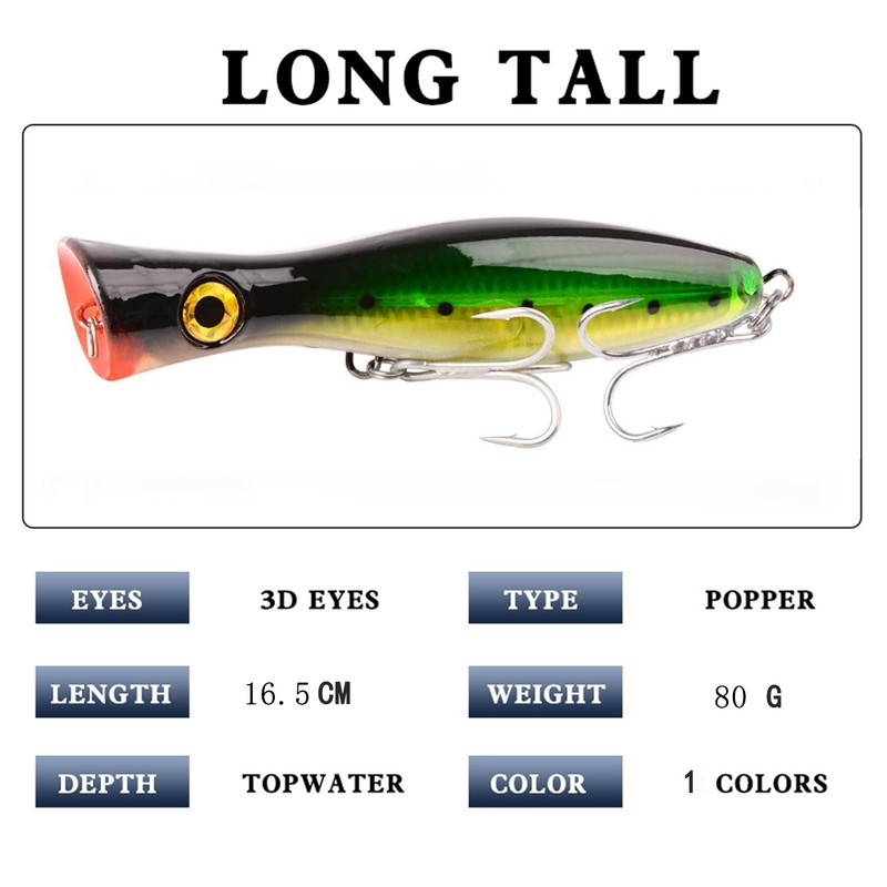 Popper Fishing Lure, JAZALIC 1 PCS Topwater Popper Lures 3D