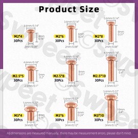 Swpeet 270Pcs M2 M2.5 M3 Half Round Head Copper Solid Rivet Metal Fasteners Set, Copper Solid Rivets Rivet Fastener Ideal for Electrical Applications Belts Wallets Collars Leather DIY Craft Supplies