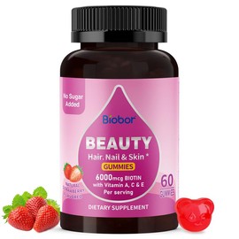 Biobor Biotin 6000mcg Gummies - Sugar Free Natural Hair Skin and Nails Vitamins, Gluten Free- Dietary, Healthcare Supplement Edible Fitness Bathroom - Specification: 1 Bottles of Biobor Hair Skin & Nail Gummies